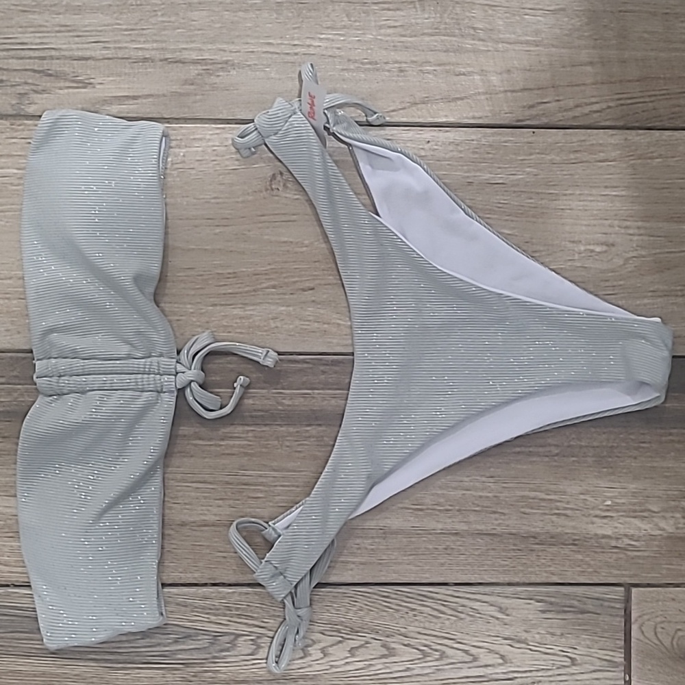 🔴Scrunch tie bandeau strapless bikini swimsuit - Picture 3 of 7